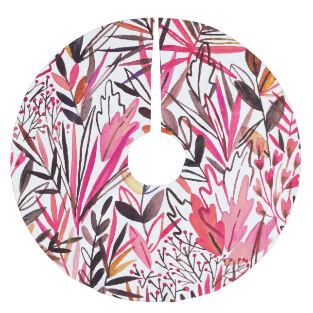 Exotic Leaves Flowers Rainforest Pattern Brushed Polyester Tree Skirt (Front)