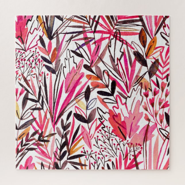 Exotic Leaves Flowers Rainforest Pattern Jigsaw Puzzle (Vertical)
