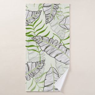 Exotic leaves on a green background. Tropical patt Bath Towel