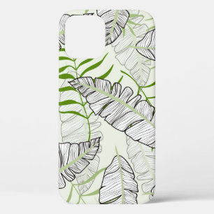 Exotic leaves on a green background. Tropical patt iPhone 12 Case