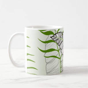 Exotic leaves on a green background. Tropical patt Coffee Mug