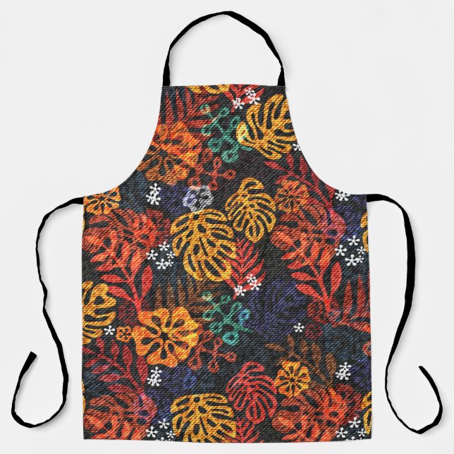 Exotic leaves on denim, seamless print. apron (Front)