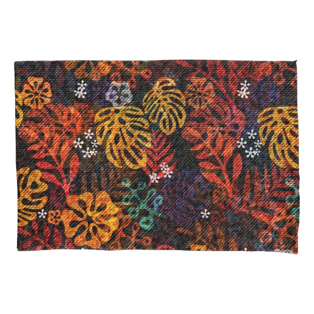 Exotic leaves on denim, seamless print. pillowcase (Front)