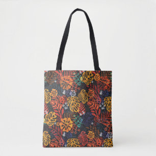 Exotic leaves on denim, seamless print. tote bag