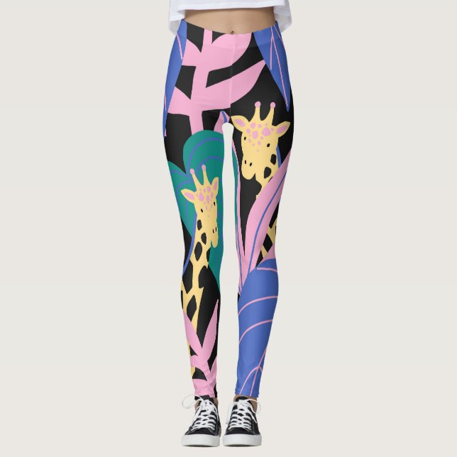 Exotic Leaves: Seamless Giraffe Pattern Leggings (Front)