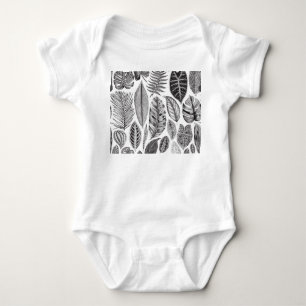 Exotic leaves, vintage floral black and white. baby bodysuit