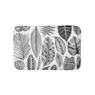Exotic leaves, vintage floral black and white. bath mat