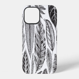 Exotic leaves, vintage floral black and white. iPhone 12 case