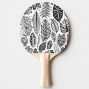 Exotic leaves, vintage floral black and white. ping pong paddle