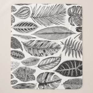 Exotic leaves, vintage floral black and white. sherpa blanket