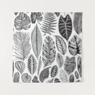Exotic leaves, vintage floral black and white. tapestry
