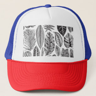Exotic leaves, vintage floral black and white. trucker hat