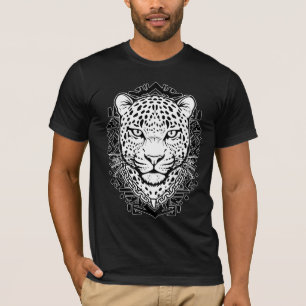 Exotic Leopard Head Line Art Black and White T-Shirt