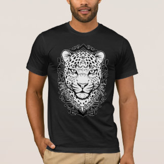 Exotic Leopard Head Line Art Black and White T-Shirt