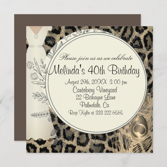 Exotic leopard print elegant birthday invitation (Front/Back)