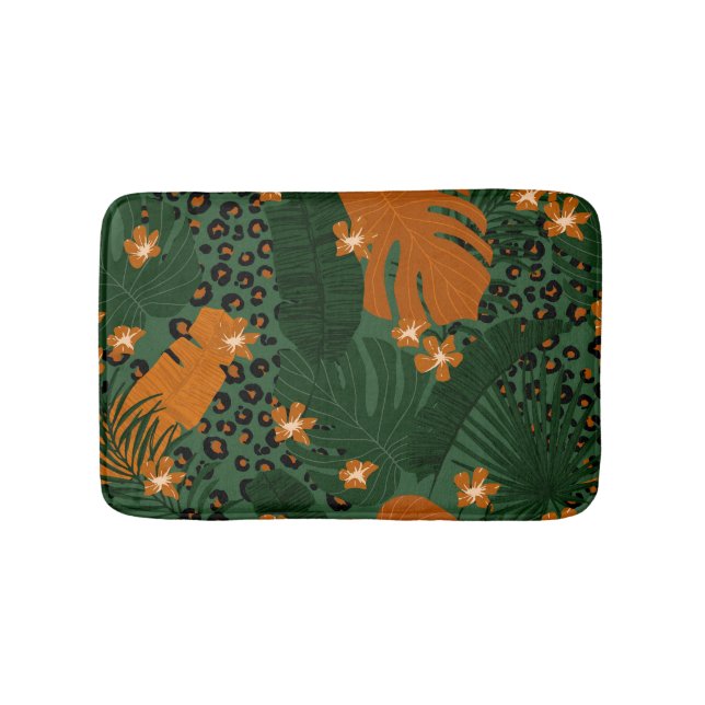 Exotic Leopard Tropical Leaves Pattern Bath Mat (Front)