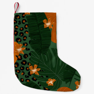 Exotic Leopard Tropical Leaves Pattern Small Christmas Stocking