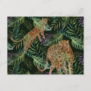 Exotic leopards hunting in the jungle postcard