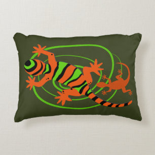 Exotic Lizard Gecko on Green Colourful Decorative Cushion