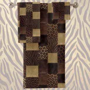 Exotic Luxury Gold + Brown Animal Print Bath Towel Set