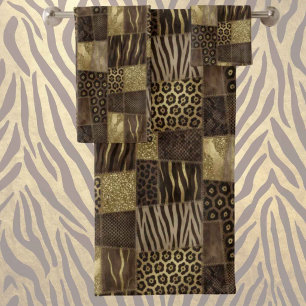 Exotic Luxury Gold + Brown Animal Print Bath Towel Set