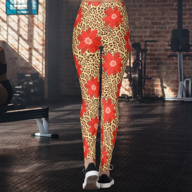 Exotic Luxury Leopard with red flower Print Leggings (Creator Uploaded)