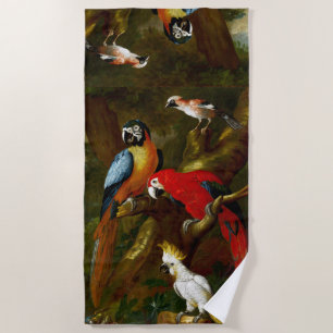 Exotic Macaw Parrots Cockatoos Birds Beach Towel