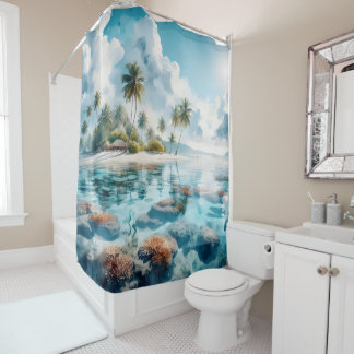 Exotic Maldives Ocean Reef All shades blue white Shower Curtain