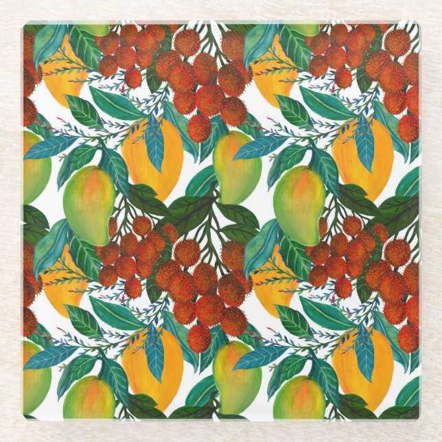 Exotic Mango: Summer Seamless Glass Coaster (Front)