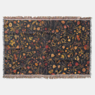 Exotic Midnight Floral Garden Throw Blanket