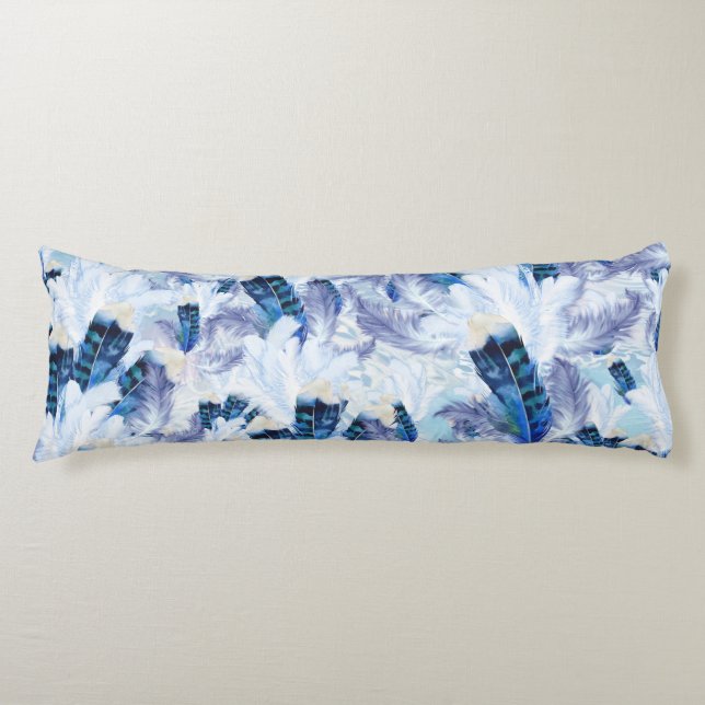 Exotic Mix Blue Bird feather Print Body Cushion (Front)