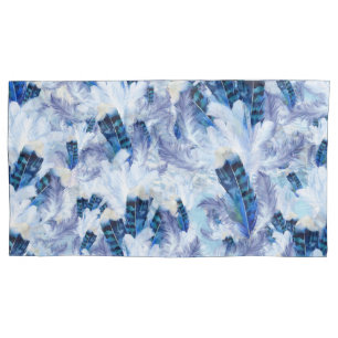 Exotic Mix Blue Bird feather Print Pillowcase