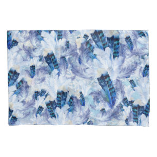 Exotic Mix Blue Bird feather Print Pillowcase