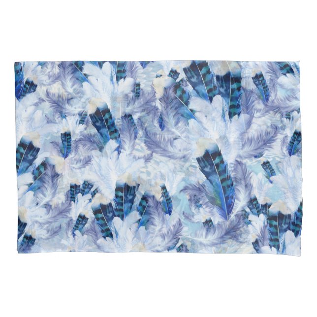 Exotic Mix Blue Bird feather Print Pillowcase (Front)