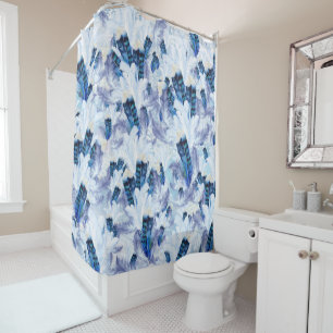 Exotic Mix Blue Bird feather Print Shower Curtain