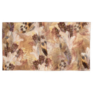 Exotic Mix Brown Tones Bird feather Print Pillowcase