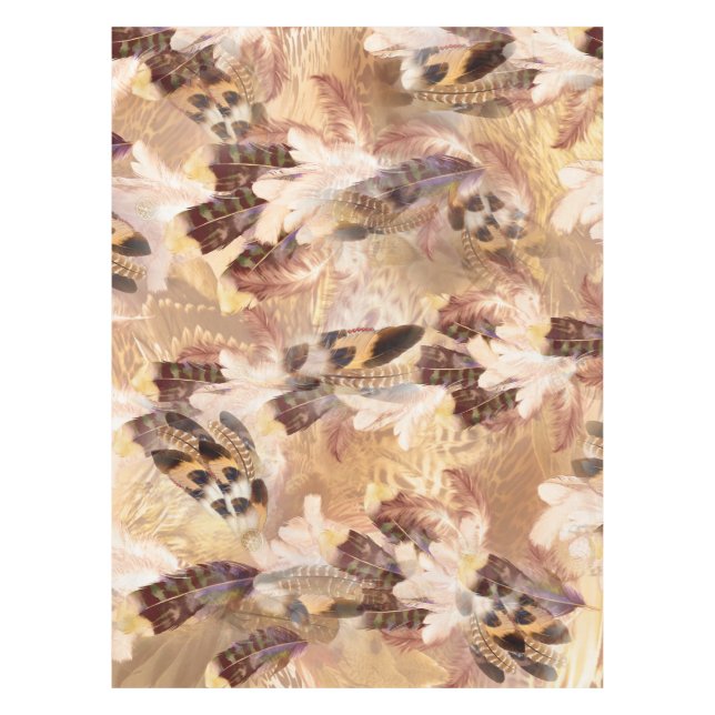 Exotic Mix Brown Tones Bird feather Print Tablecloth (Front)