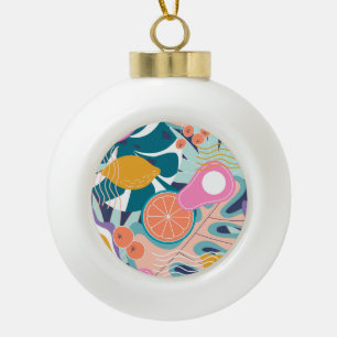 Exotic, modern jungle collage. ceramic ball christmas ornament