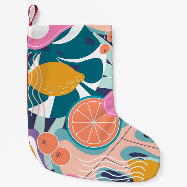 Exotic, modern jungle collage. small christmas stocking (Front)