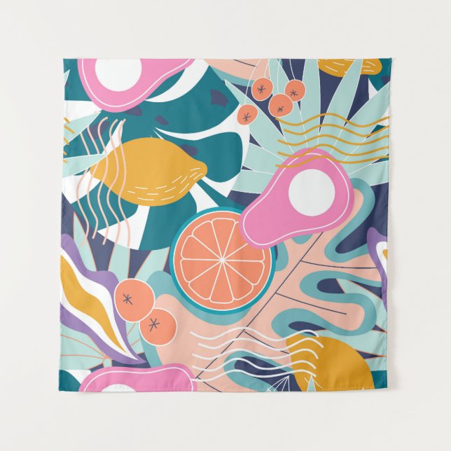 Exotic, modern jungle collage. tapestry (Front)