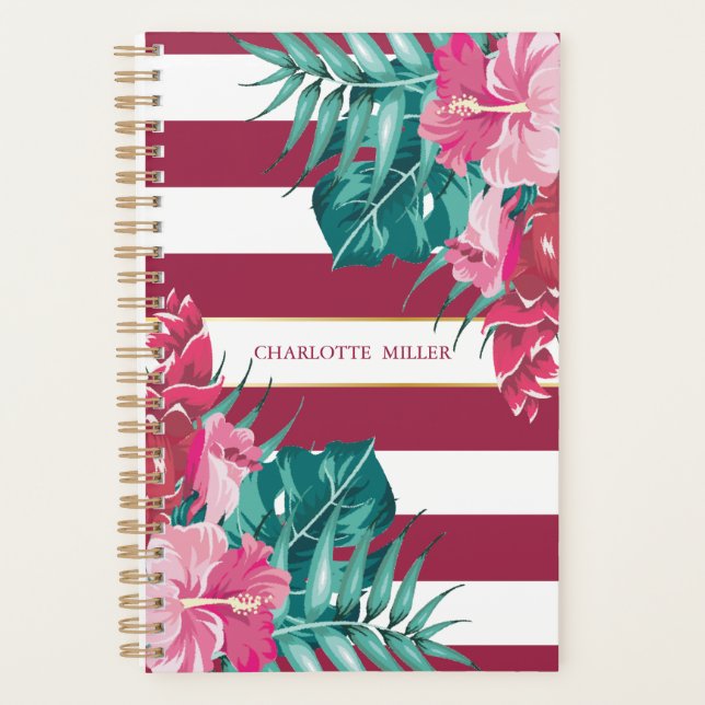 Exotic Monogram burgundy Floral striped Planner (Front)