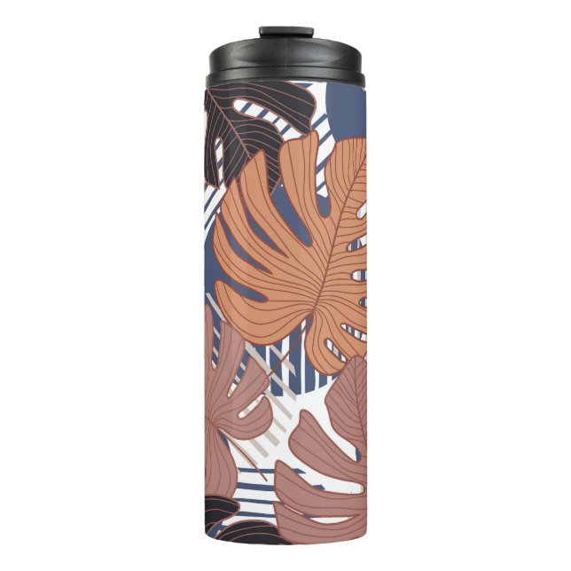 Exotic monstera leaves, vintage tropical. thermal tumbler (Front)
