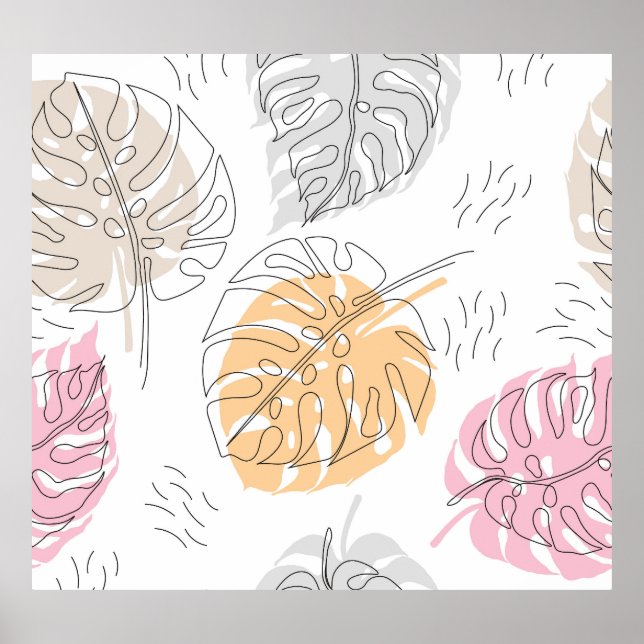 Exotic Monstera Line Drawing Art Poster (Front)
