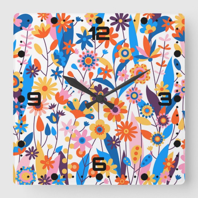 Exotic Multicolored Floral Background-32939 Square Wall Clock (Front)