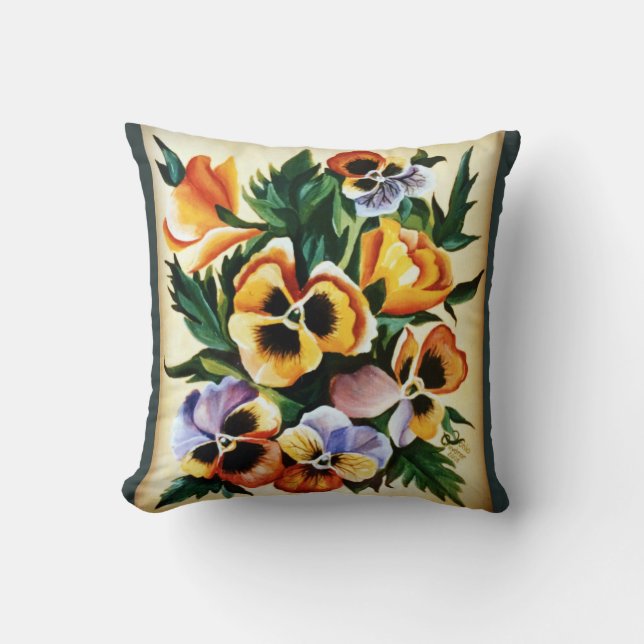 Exotic Multicolored Pansies Cushion (Front)