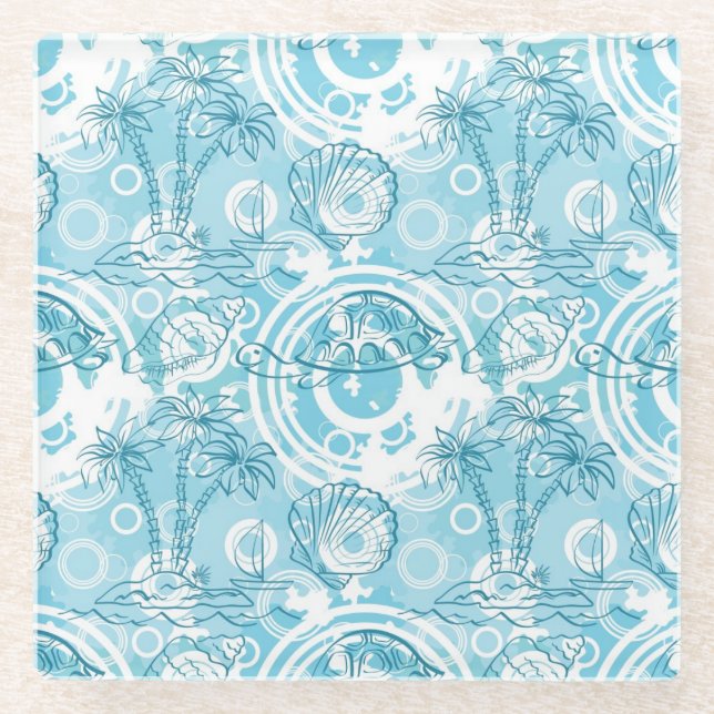 exotic ocean pattern glass coaster (Front)