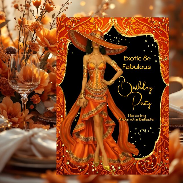 Exotic Orange Fabulous Stunning Gold Birthday Invitation (Creator Uploaded)