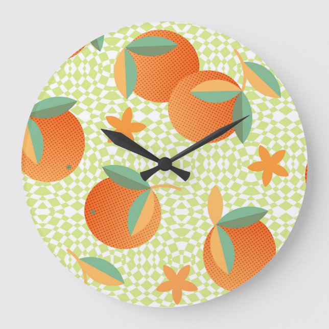 Exotic Orange Fruit: Tropical Vintage. Large Clock (Front)