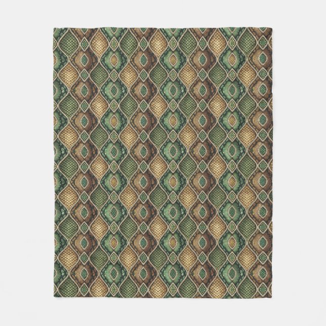 Exotic Ornate Geometric Snake Skin Pattern Design Fleece Blanket (Front)