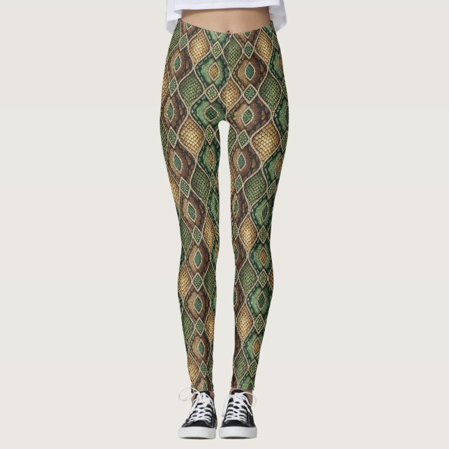 Exotic Ornate Geometric Snake Skin Pattern Design Leggings (Front)